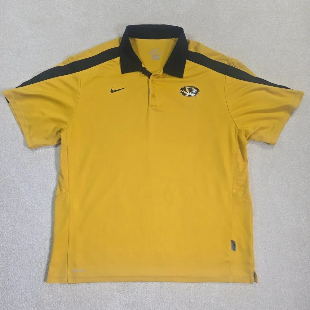 Mizzou Tigers Polo Shirt Men's XXL Yellow Nike DriFit Pullover Athletic Stretch